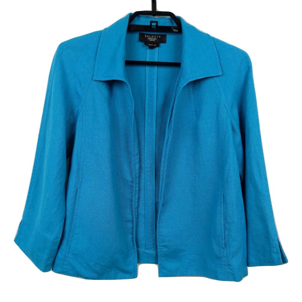 Talbots Blue PP Pure Irish Linen Open Front Blazer